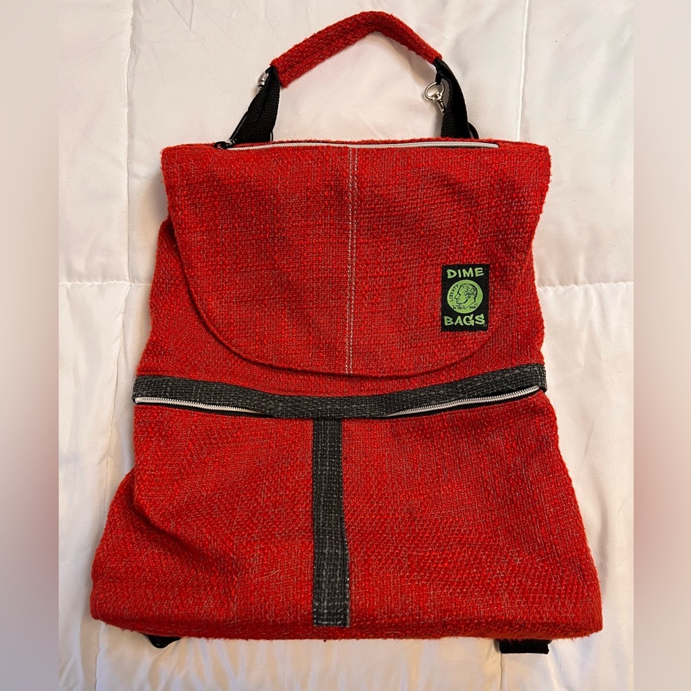 Red Adjustable 2in1 dime bag backpack/crossbody bag.